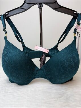 NWT VERY SEXY Icon by Victoria's Secret Push-Up Demi Bra Logo Lace Deep Forest